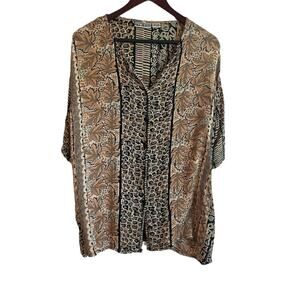 Ekloz‎ Rayon Women Top L Abstract Animal Print Muted Earth Tones Boho Chic Retro